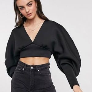 Black V Neck Long Sleeve Top